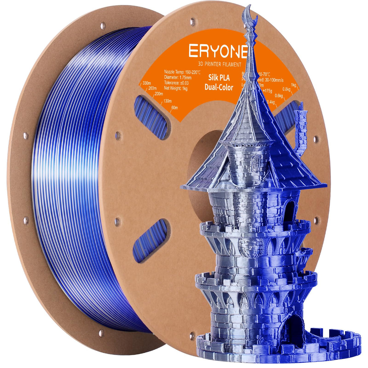 ERYONE Silk PLA Filament 1.75mm,3D Printer Filament PLA,Shiny Glossy PLA Filament,+/-0.03mm,1kg(2.2lbs)/Spool,Silk Liquid Gold