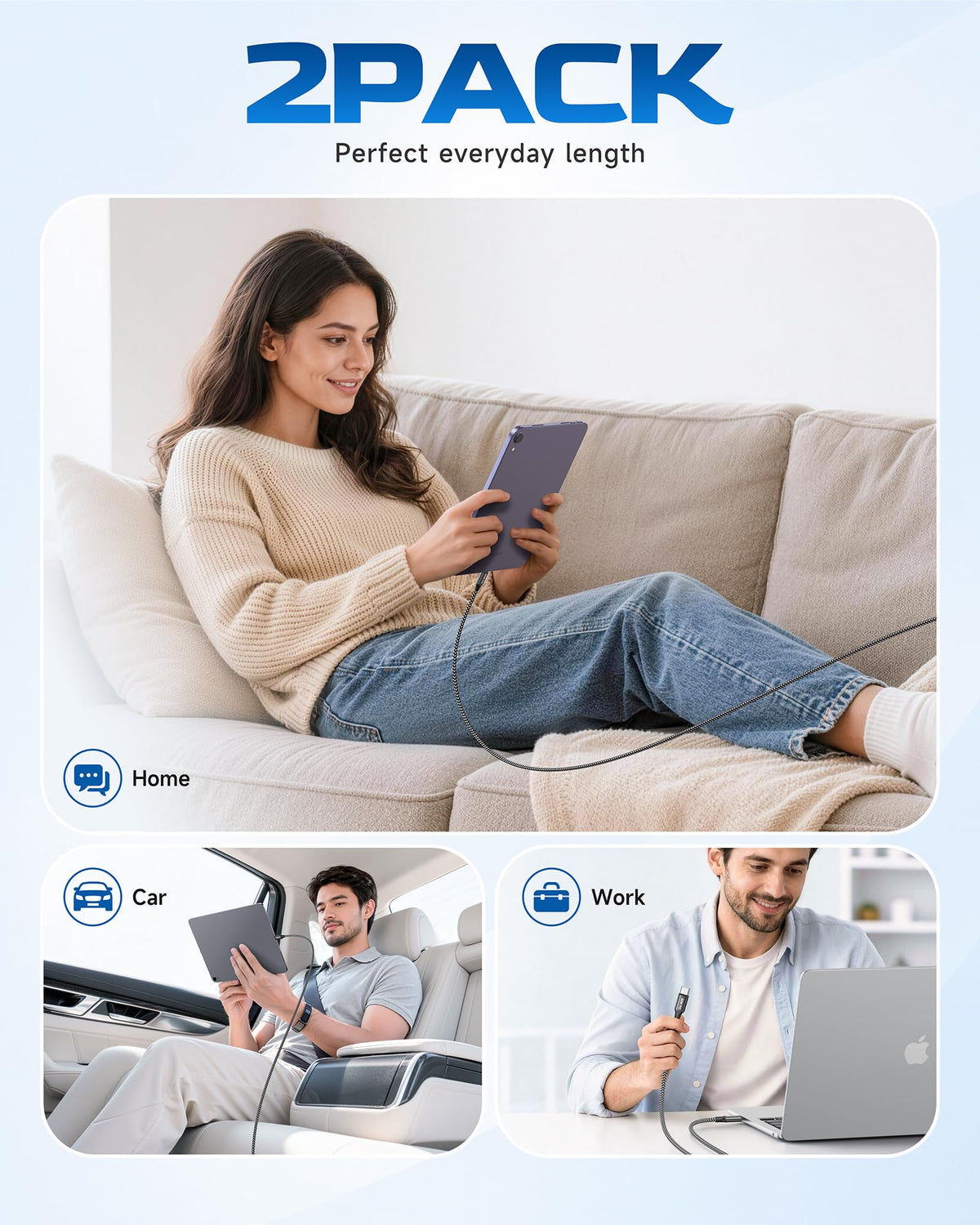 RAVIAD USB C to USB C Charger Cable Short [2Pack 30CM] 60W Fast Charging