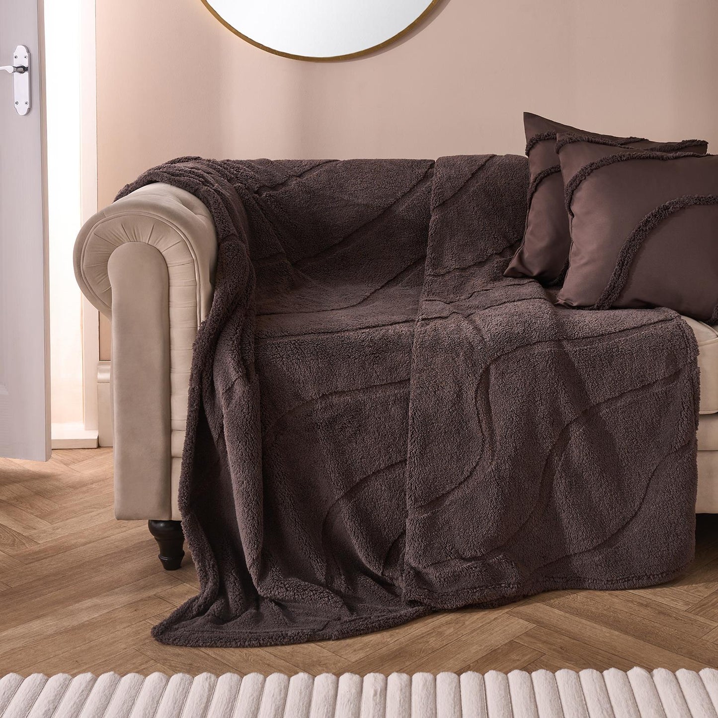 OHS Tufted Contour Throw Teddy Fleece Blanket Winter Soft Warm Bedspread