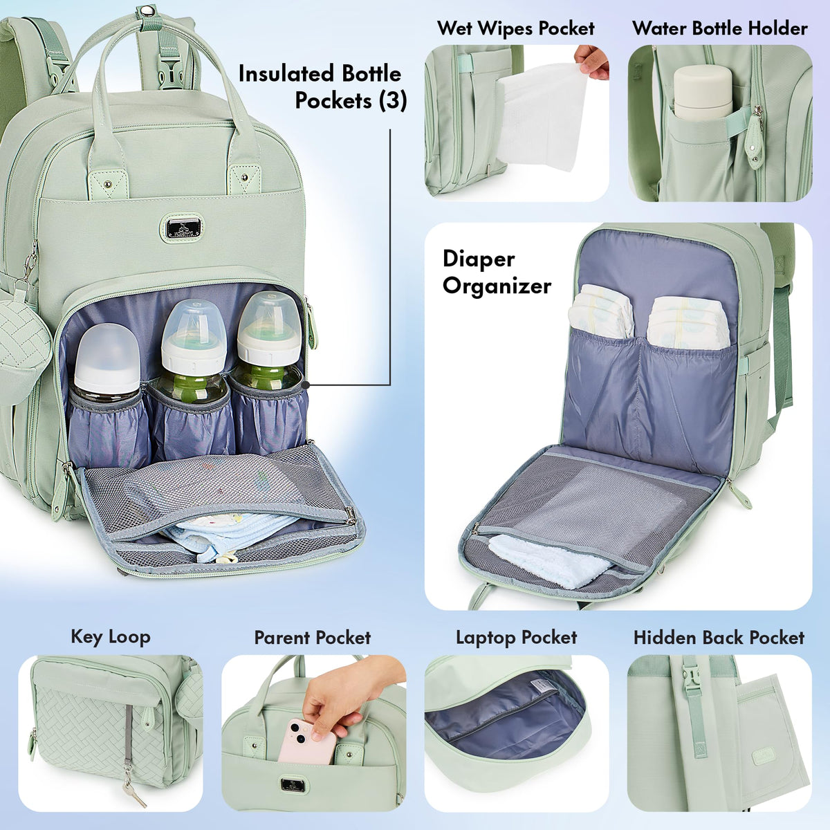 Dikaslon Baby Changing Bags Backpack, Large Baby Bag, 19 Pockets, Outdoors