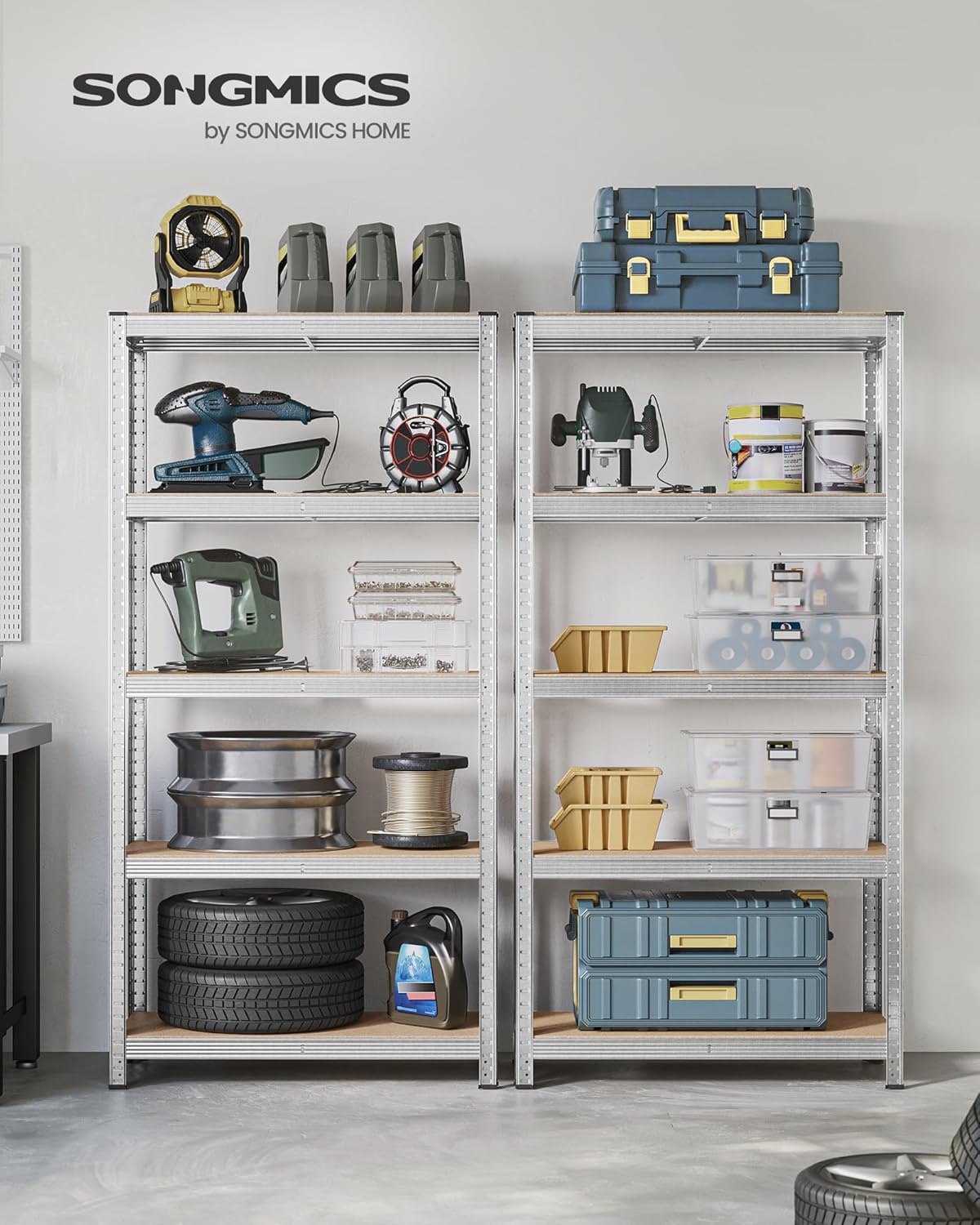 SONGMICS 5-Tier Heavy-Duty Shelving Units, Set of 2, Boltless Assembly