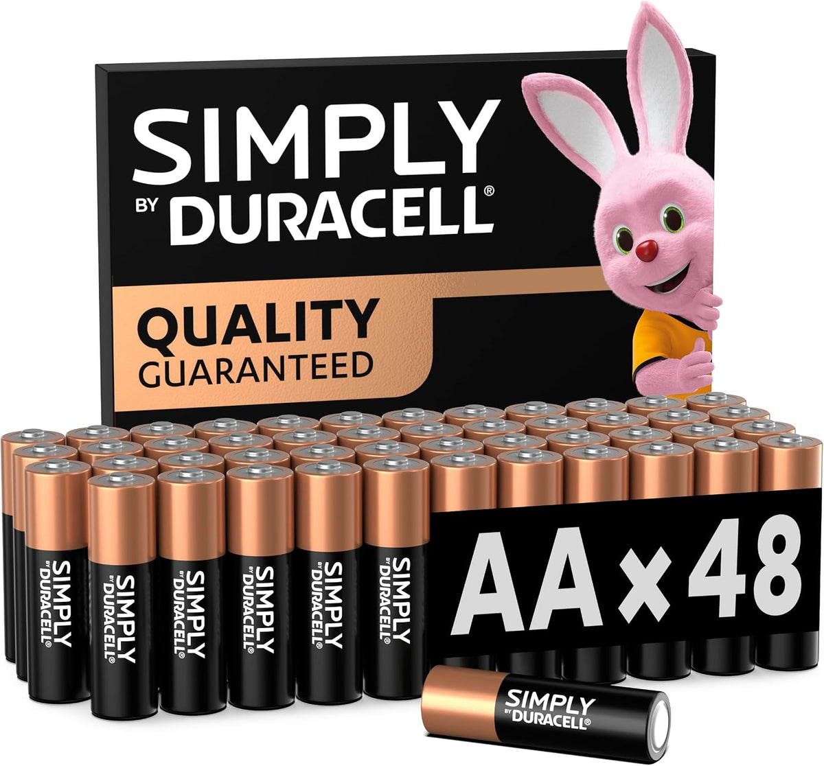 DURACELL Simply AA Batteries (48 Pack) - Alkaline Double A Battery 1.5V - Quality Guaranteed - Everyday Device - Plastic-Free Packaging