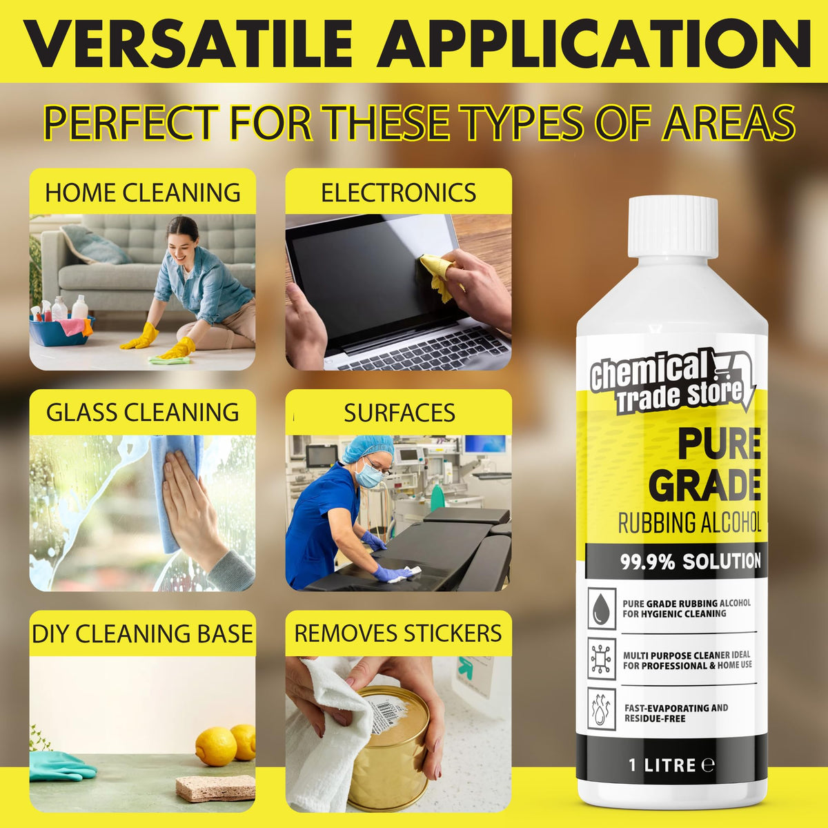 Rubbing Alcohol 99.9%, 500ml - High Purity Isopropyl Alcohol for Hygienic Surface Cleaning, Care Homes, Household Cleaning, Glass, Mirrors, Bathrooms, Kitchens & Hard Surfaces