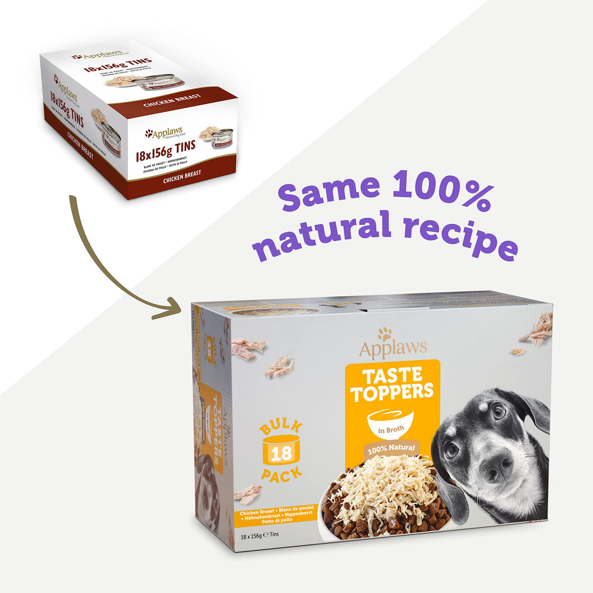 Applaws Natural Wet Dog Food Topper, Chicken Selection in Broth, 8x156g Tin