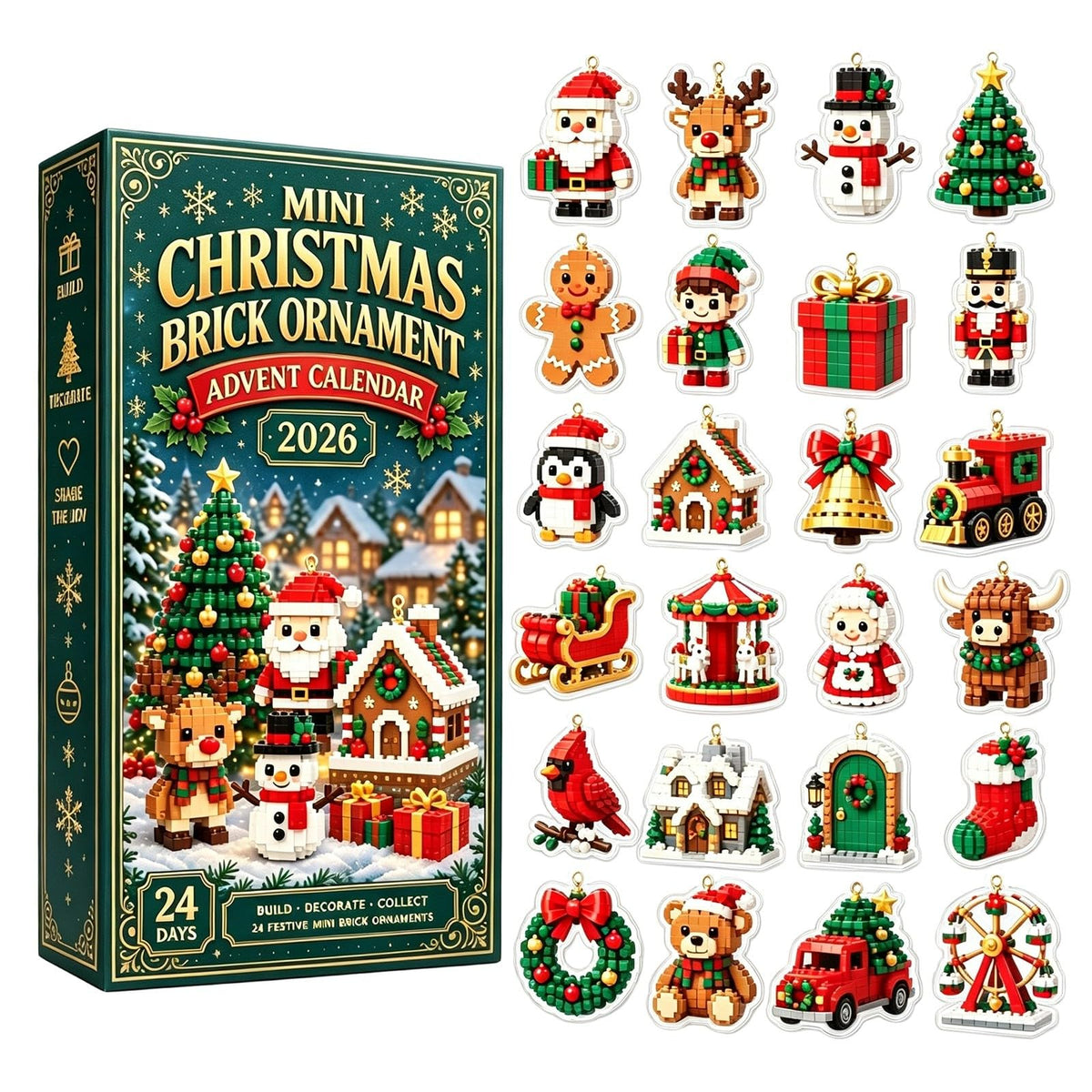 24-Day Mini Christmas Brick Ornament Advent Calendar 2026 (2D) (3D Version)