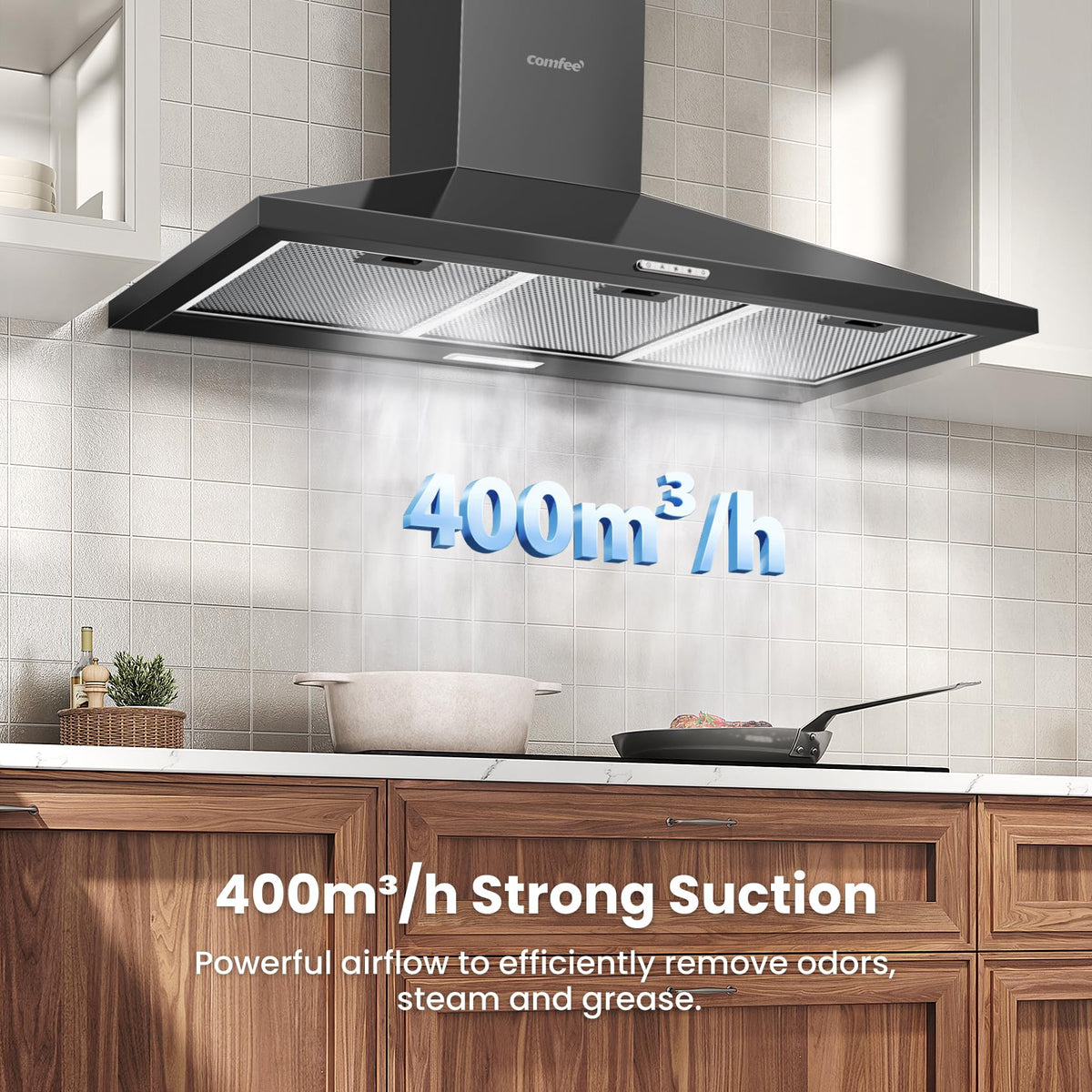 COMFEE' 90cm Chimney Cooker Hood, Class A++ Wall Mounted Kitchen Extractor
