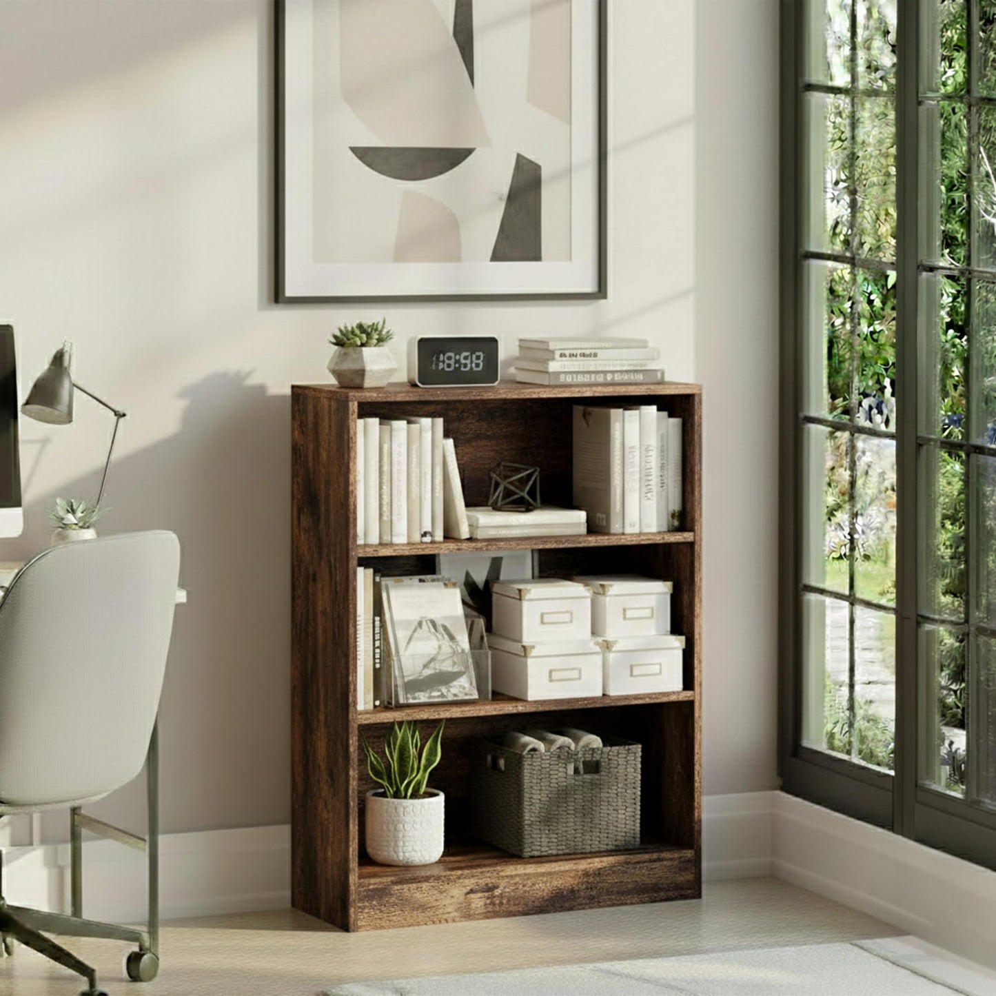 Vida Designs Cambridge 3 Tier Low Bookcase, White Wooden Shelving Display Storage Unit Office Living Room Furniture