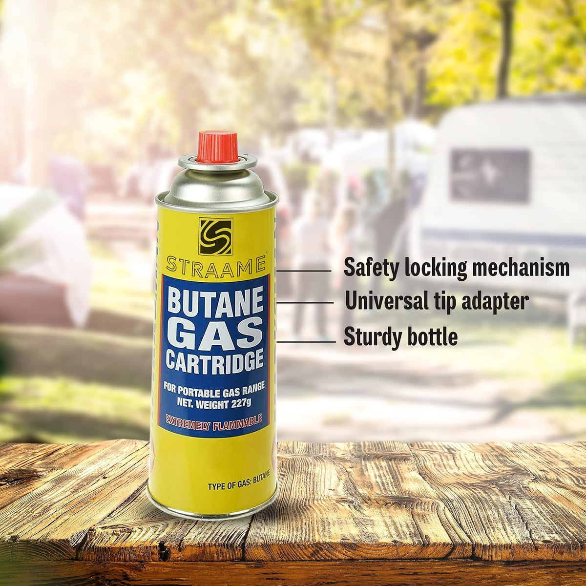 Straame Camping Gas Cartridges 227g, Portable Push-Fit Canisters, Pack of 4