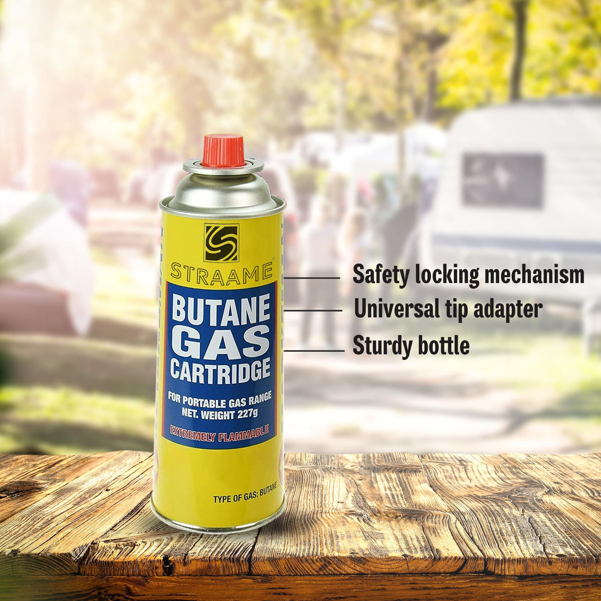 Straame Camping Gas Cartridges 227g, Portable Push-Fit Canisters, Pack of 4