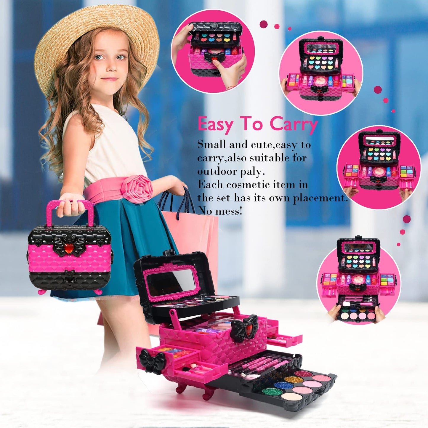 Kids Makeup Sets for Girls Toys - 74PCS Washable Makeup for Kids with Mirror, Real Dressing Table with Stand, Princess Play Makeup Kit Perfect for 3 4 5 6 7 8-12 Year Old Girls Birthday & Christmas