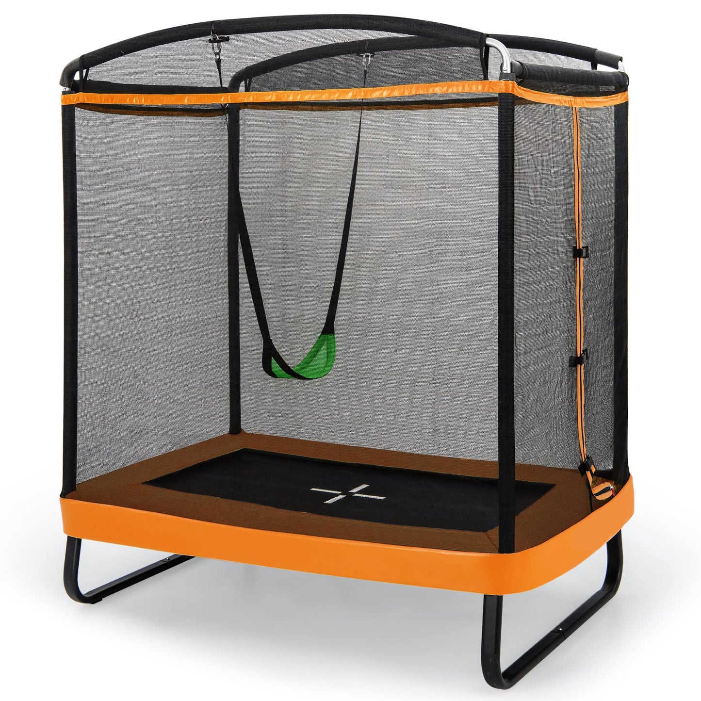 COSTWAY 6FT Kids Trampoline, 2 in 1 Toddler Trampolines with Swing and Enclosure Safety Net, Rectangle Trampoline for Outdoor
