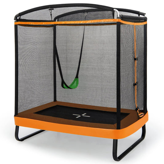 COSTWAY 6ft 2-in-1 Kids Rectangular Trampoline with Swing & Safety Net — Max 100 kg | Ages 3+
