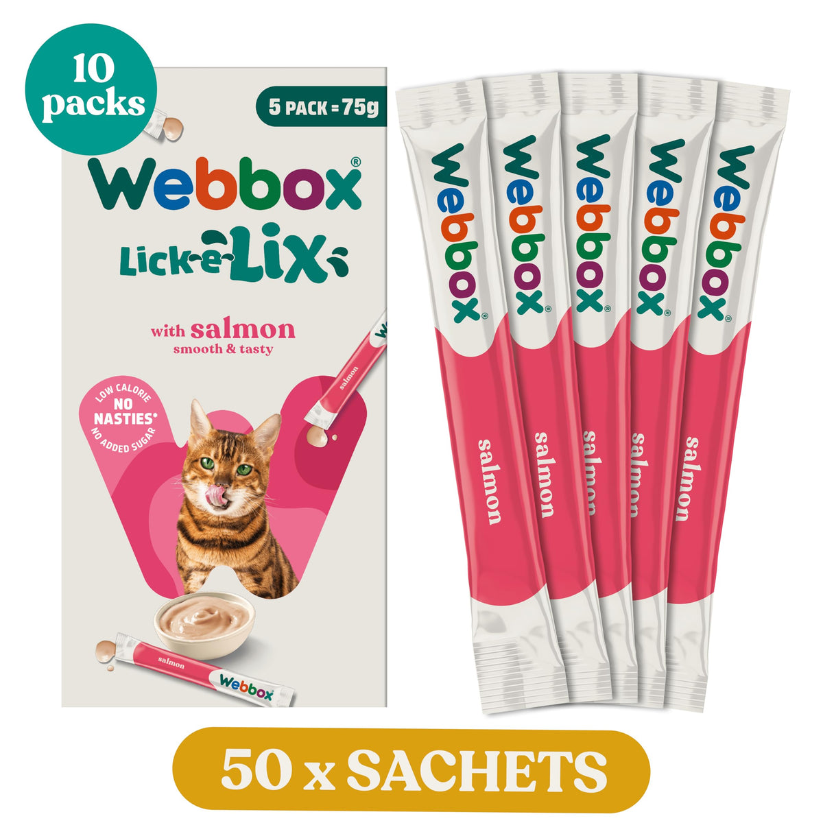 Webbox Lick-e-Lix Cat Treats Variety Value Pack - Kitten Friendly, Grain Free, No Artificial Preservatives or Colours (50 Pack)