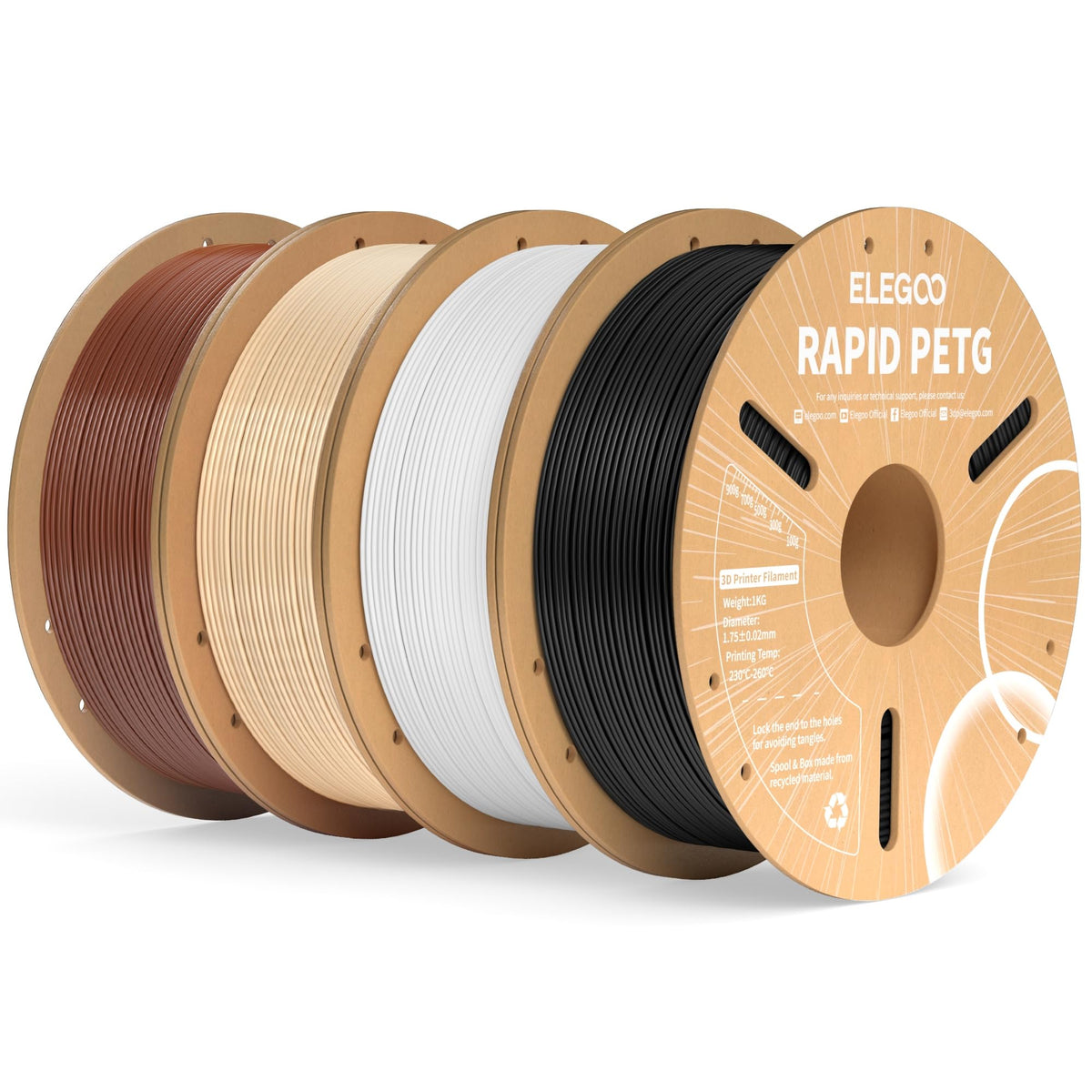 ELEGOO Rapid PETG 3D Printer Filament 1.75mm Black 1KG