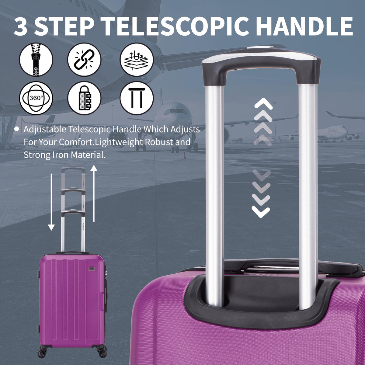 FLYMAX 29" Large Suitcase 4 Wheel Lightweight Luggage Hard Shell Travel Case Hold Check in Fits 23kg - 27kg + 3 Digit Lock Suitcase Large + Telescopic Handle 103 Litre Capacity