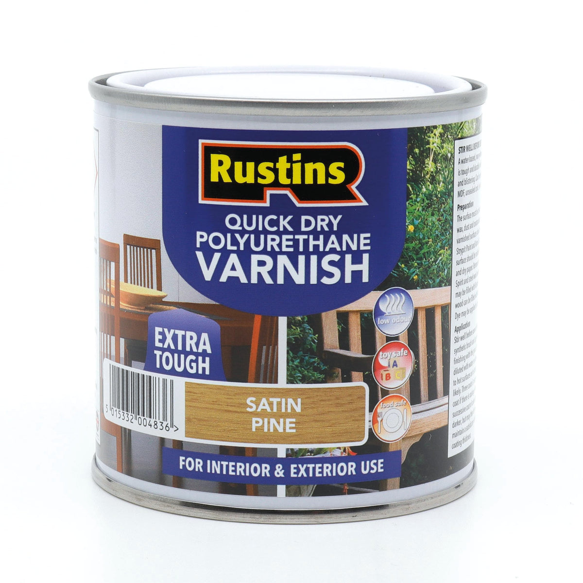RustinsQuick Dry Poly Varnish Satin Clear 500ml -Tough, Water-Based Clear Finish in Gloss, Matt or Satin; Durable Protection for Interior Wood, Furniture and Floors