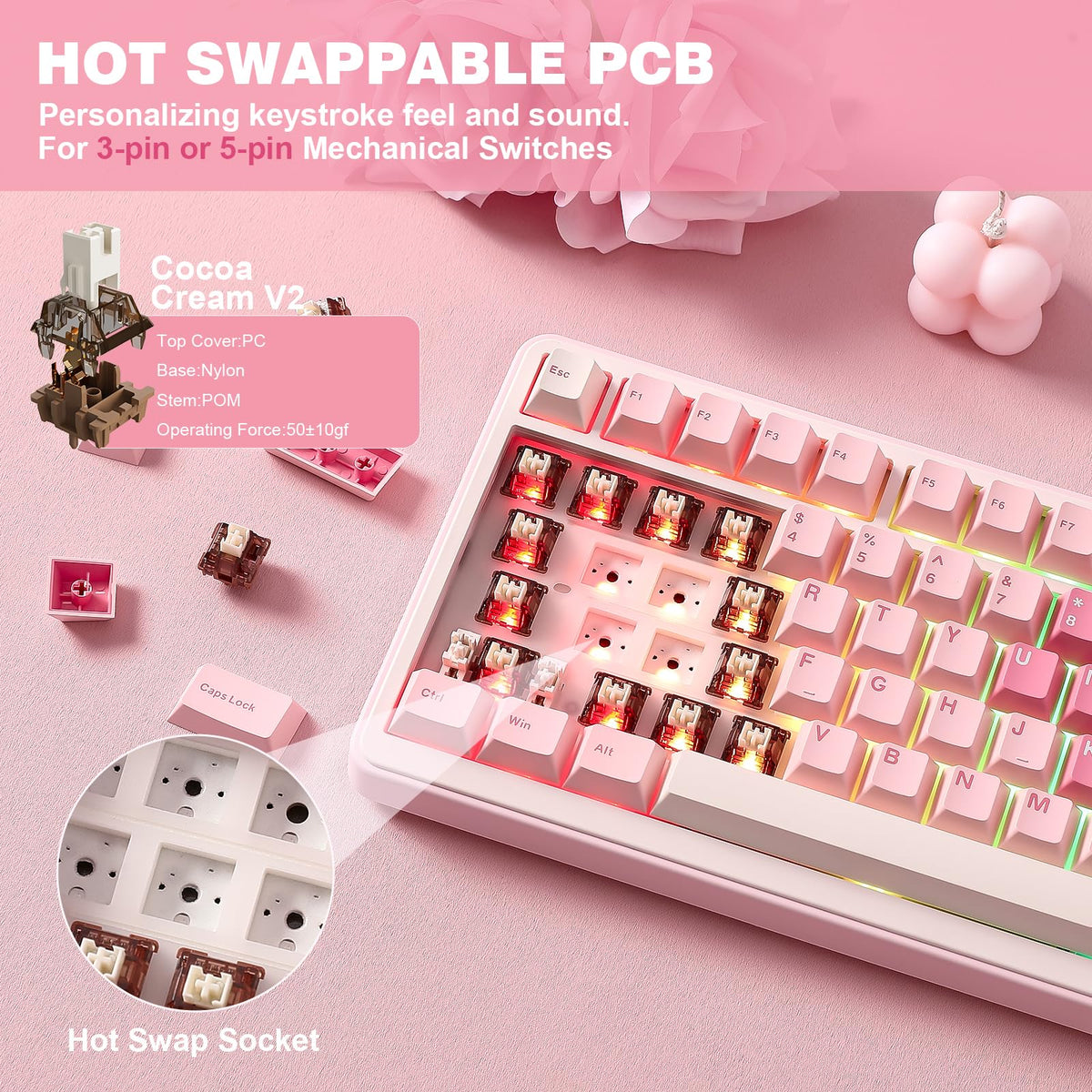 YUNZII B75 PRO 75% Wireless Mechanical Keyboard (Black Heart,Cocoa Switch)