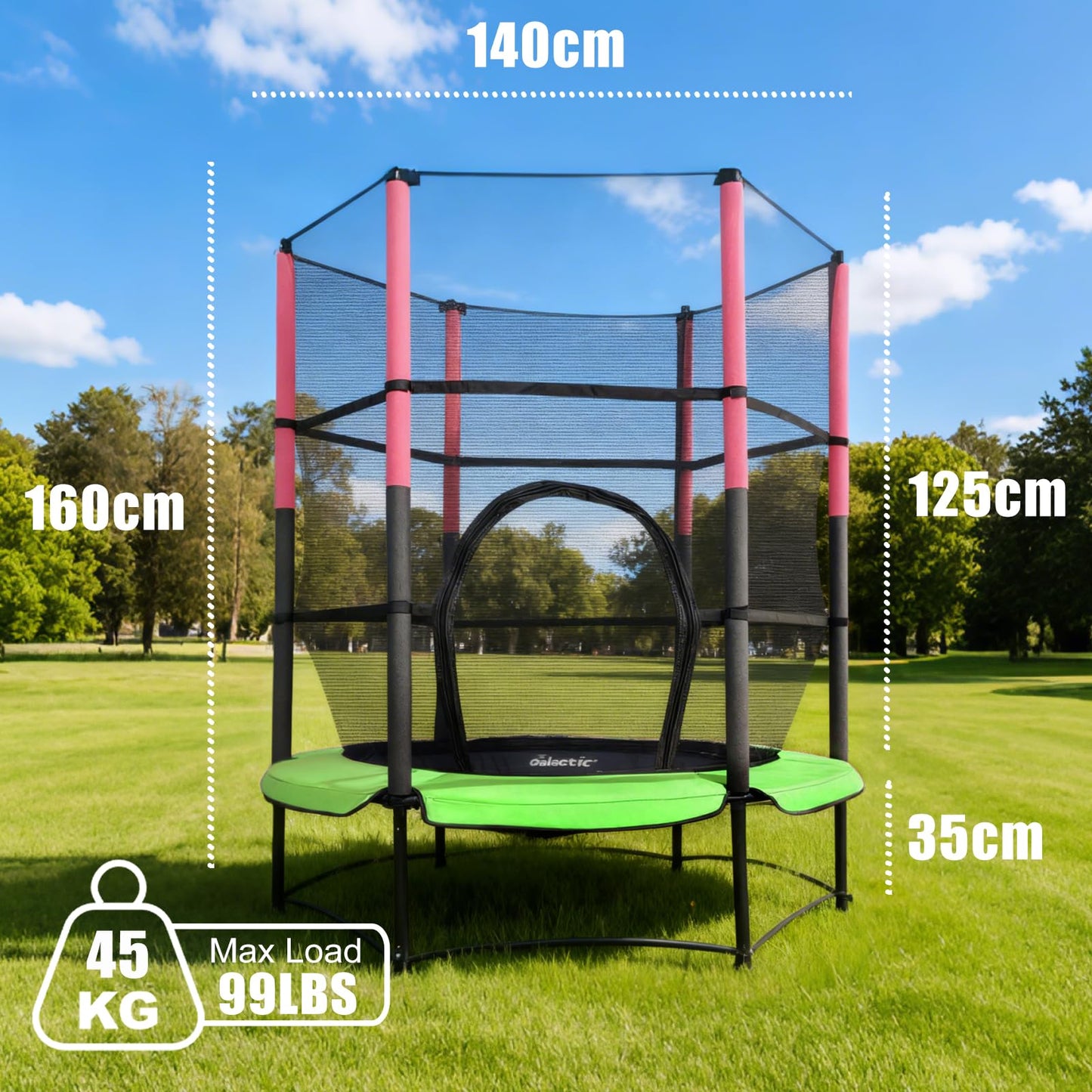GALACTICA 55" Kids Mini Trampoline with Safety Enclosure Net — Max 25 kg | 4 Colours
