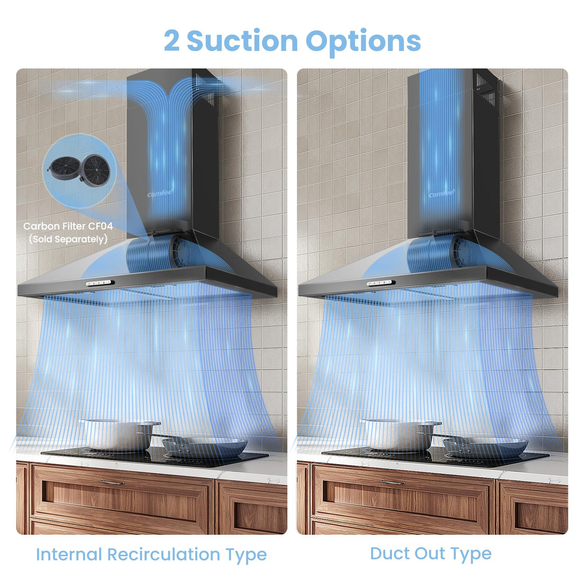 COMFEE' 90cm Chimney Cooker Hood, Class A++ Wall Mounted Kitchen Extractor