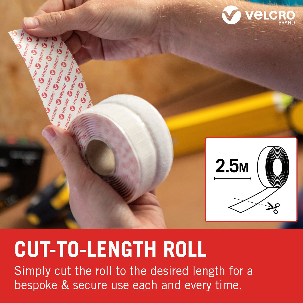 VELCRO® Brand | Stick On Tape | Cut-to-Length Strong Hook & Loop Self Adhesive Sticky Tape Perfect for Room Décor & Home, Office, Garage Use | Black | 20mm x 1m