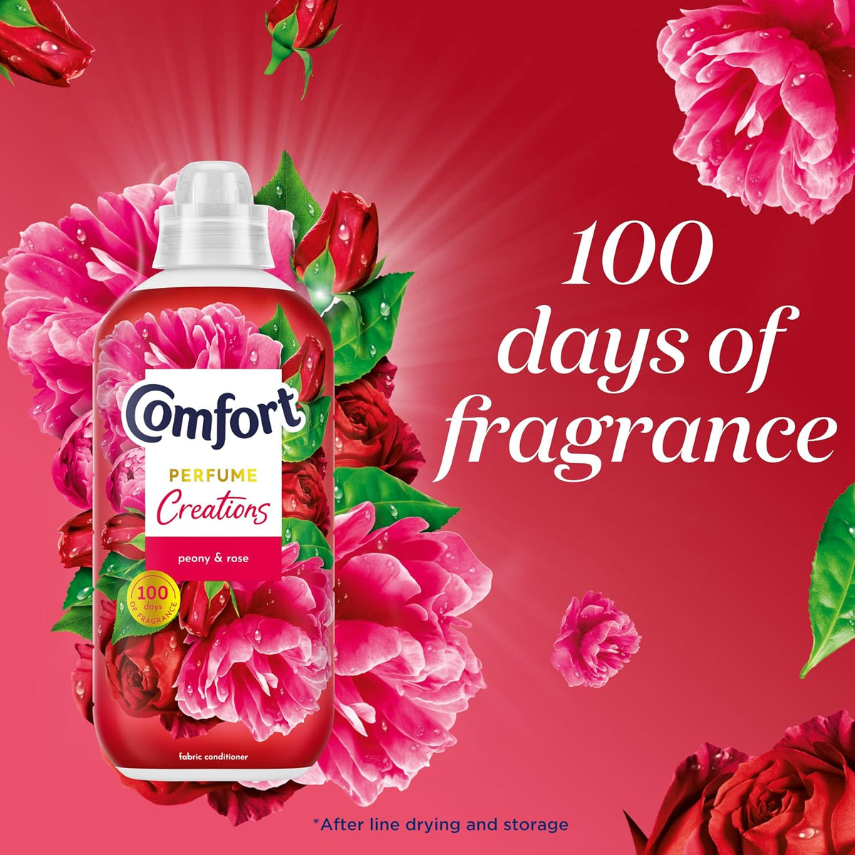 Comfort Creations Peony & Rose Fabric Conditioner with Stay Fresh technology for 100 days of freshness + fragrance* 8x 900 ml (240 washes)