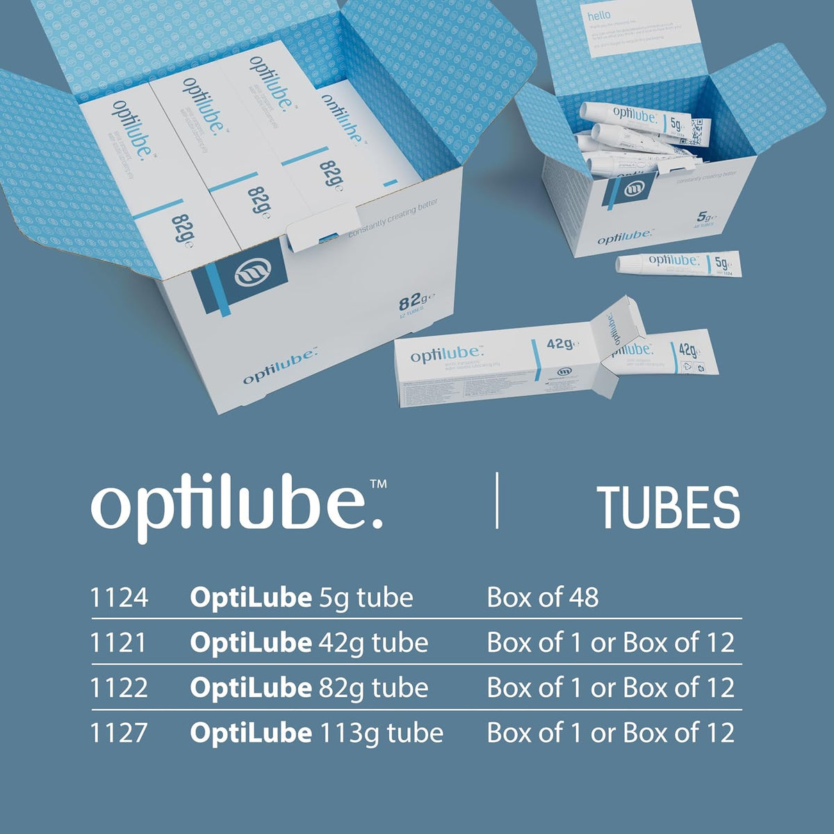 OptiLube Tubes - Sterile Lubricating Jelly for Insertion of Medical Devices in 5g, 42g, 82g, and 113g Tubes, Water Soluble Lubricant with Easy-to-Use Flip Cap (5g x 48)