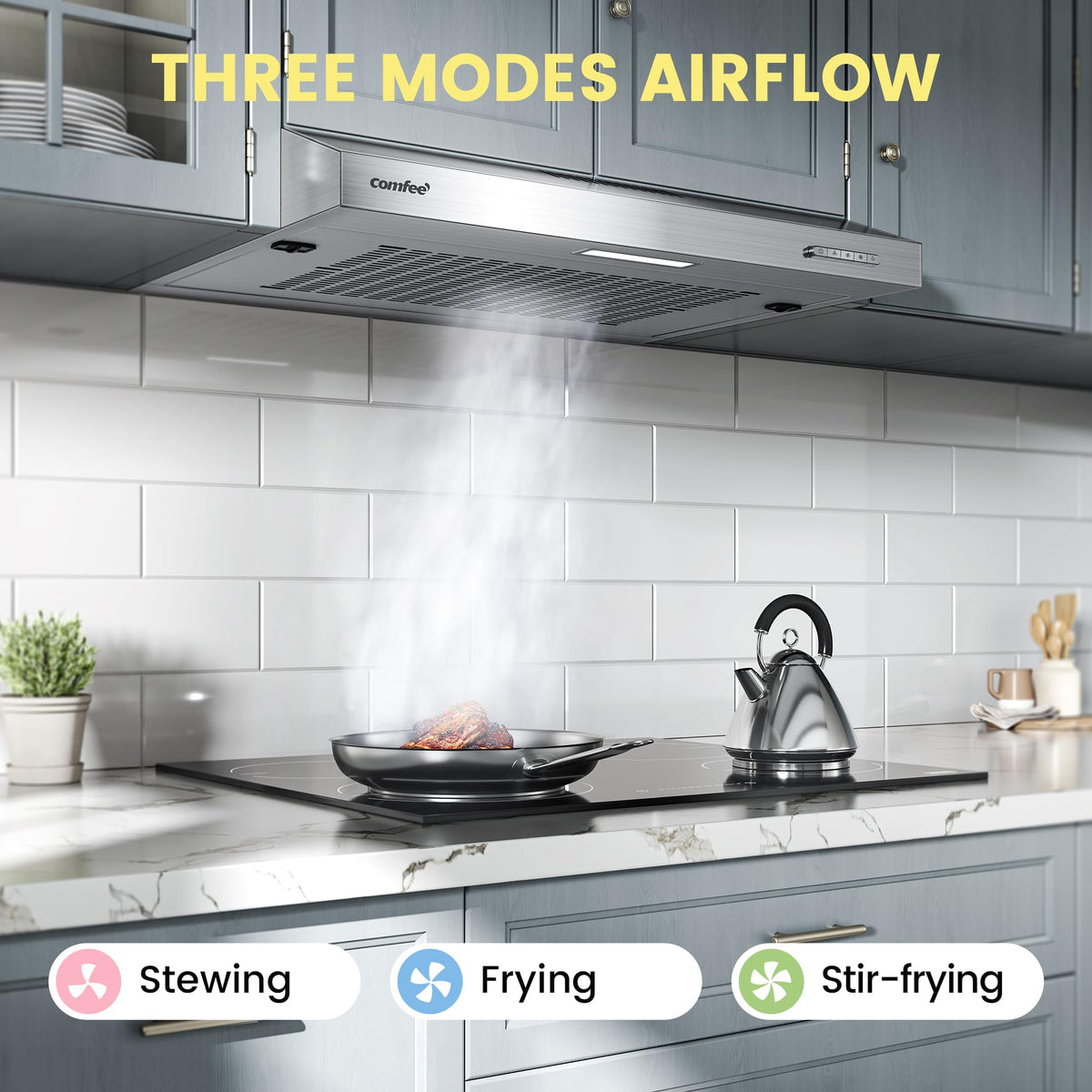 COMFEE' Visor Cooker Hood, Under Cabinet, 60cm Extractor Fan Kitchen