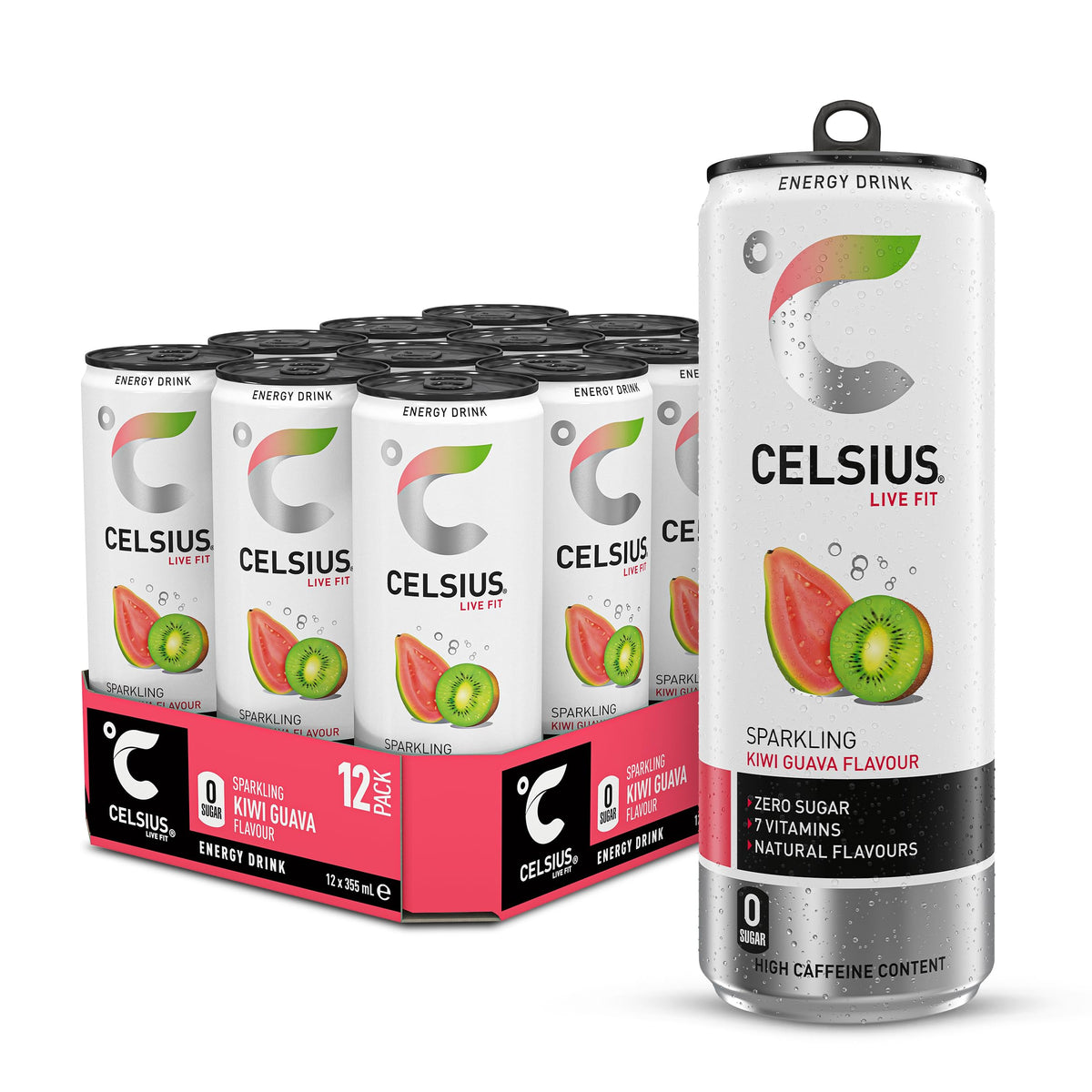 CELSIUS Energy Drink, Sparkling Mango Lemonade, Natural Flavours. No Artificial Colours, Sugar Free Energy Drinks, 355 mL, 4-Pack