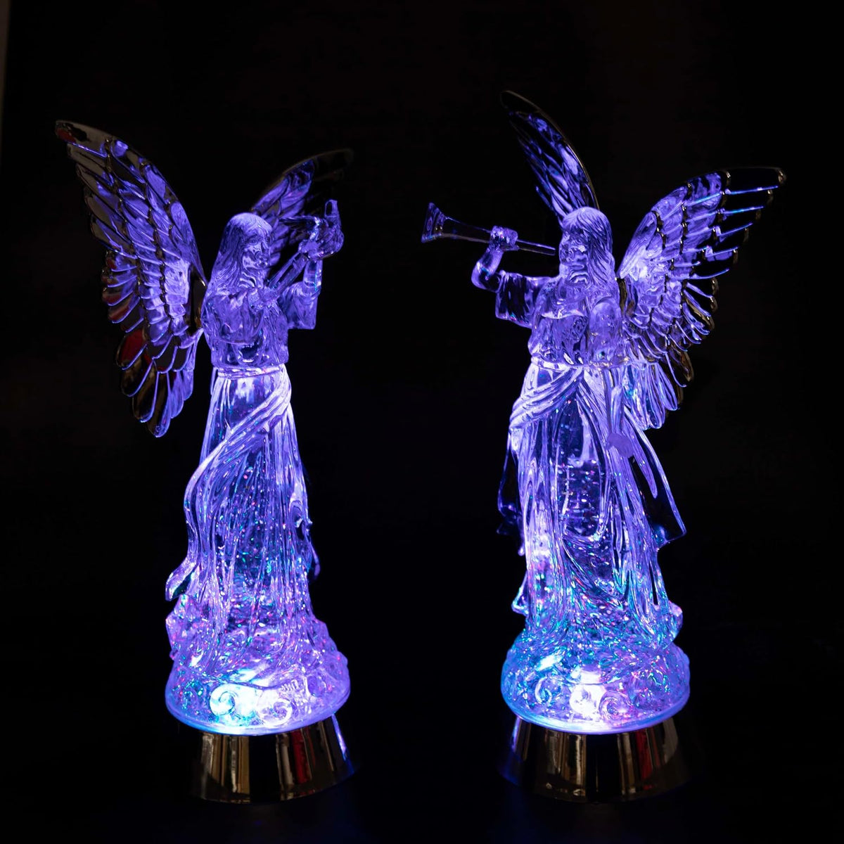 33cm LED Light Up Angel Figure – Batter Operated Swirling Glitter Water Spinner Snowglobe - Acrylic Tabletop Ornament Christmas Home Decorations
