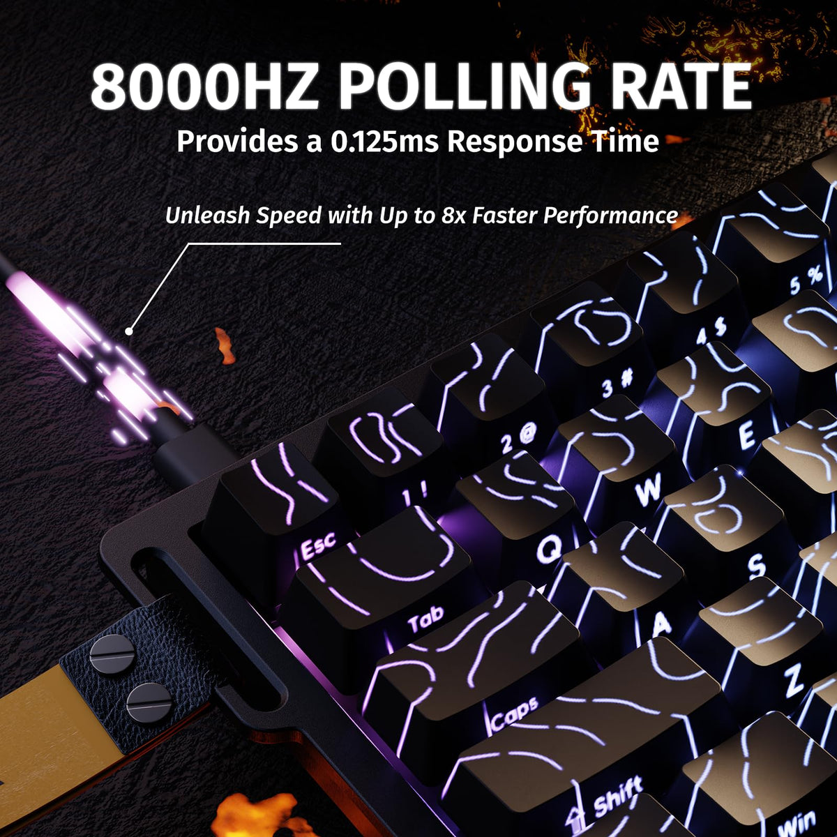 ATTACK SHARK X68 HE 8000Hz Rapid Trigger Keyboard, 0.01mm RT Accuracy Wired Gaming Keyboard with Magnetic Switch, Adjustable Actuation, Rapid Trigger, Snap Tap, RGB Lighting for PC/Mac, Black