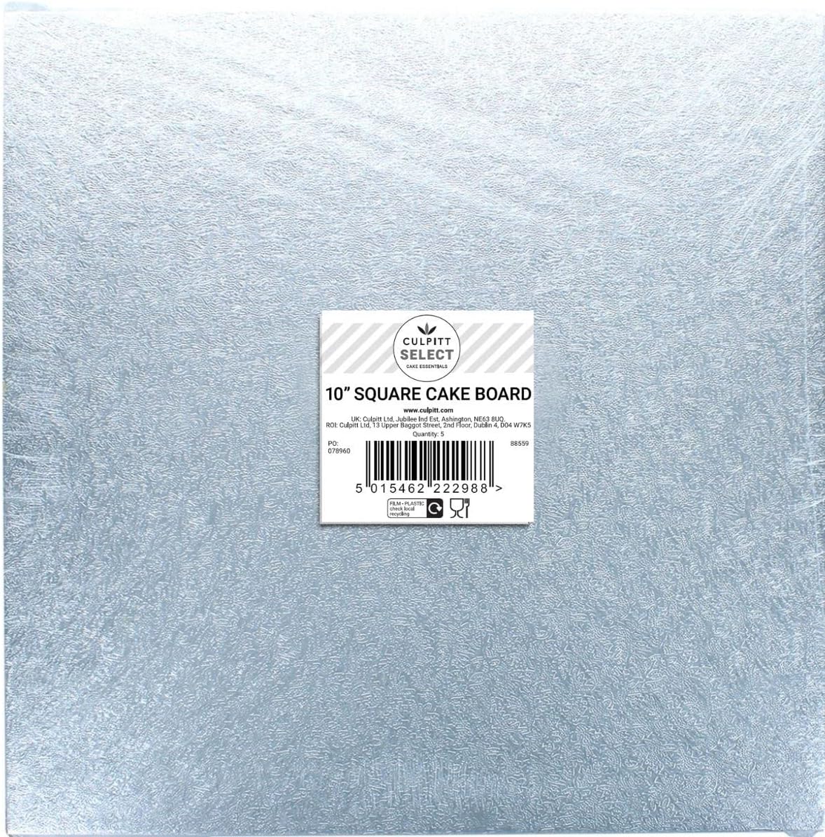 Culpitt Select 10" Cake Boards, Square, 12mm Thick Lightweight Presentation Plate For Celebration Desserts, Birthday Treats, Cupcakes, and More! Strong, 10 Inch, Pack Of 5
