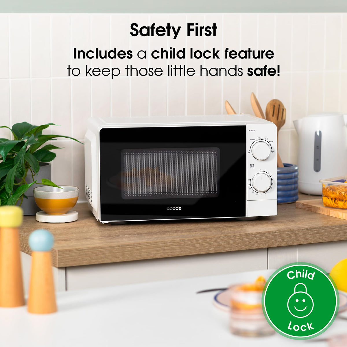 Abode Touch Control Microwave 20 Litre Black Digital 700W with Clock & Timer, 5 Auto Cook Settings & Defrost, 10 Power Levels AMT2012B (Touch Control, Silver)