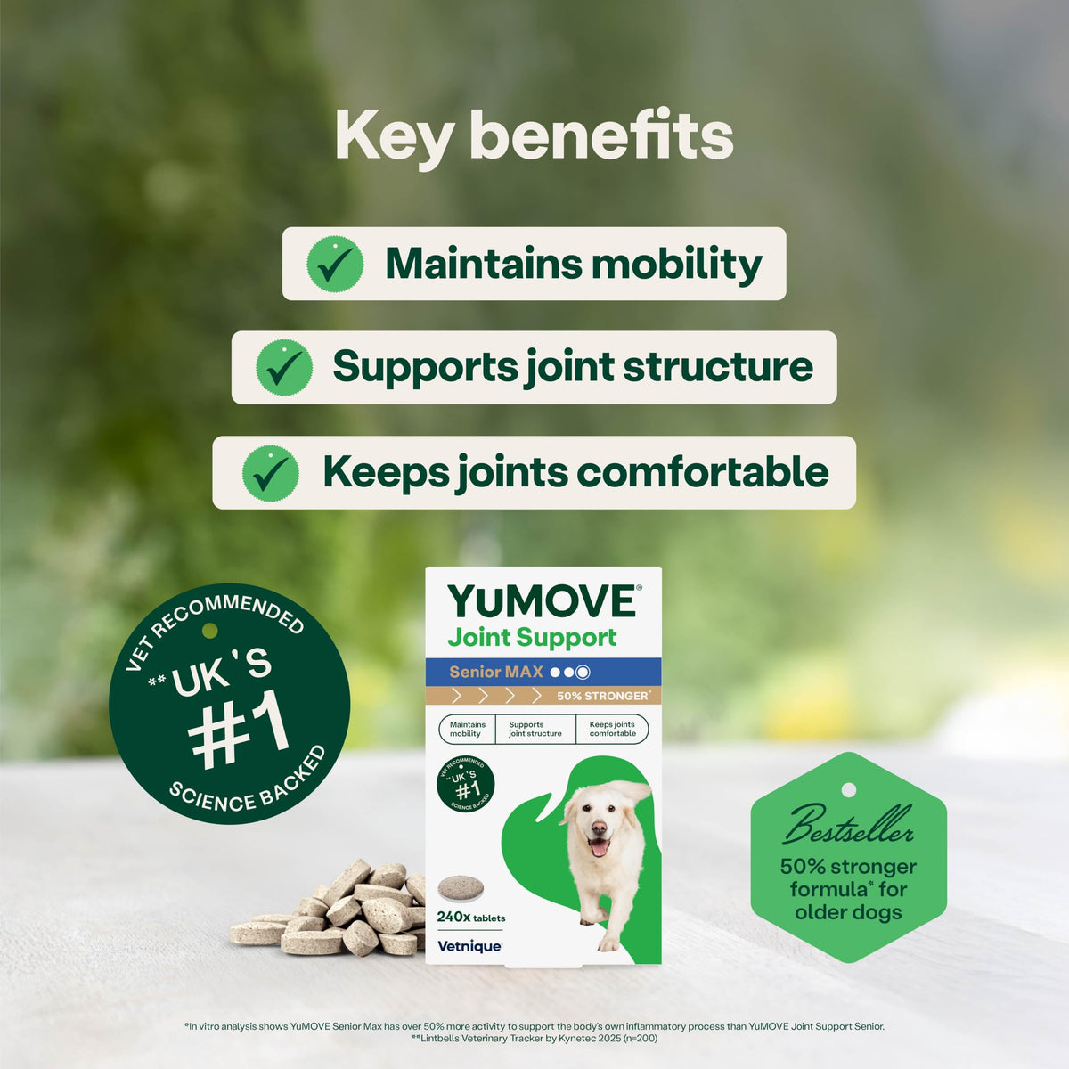 YuMOVE Max Strength Joint Supplement for Senior Dogs, Joint Care with Glucosamine, Chondroitin and Green Lipped Mussel, Age 8+, 120 Tablets