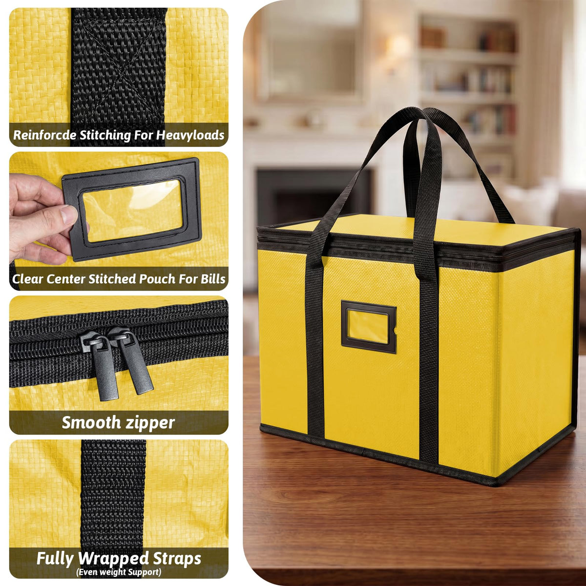 40L Insulated Thermal Food Delivery Bag for Hot & Cold Meals, Large Foldable Cooler with Insulation for Picnic, Camping, Lunch & Outdoor Use (Black)