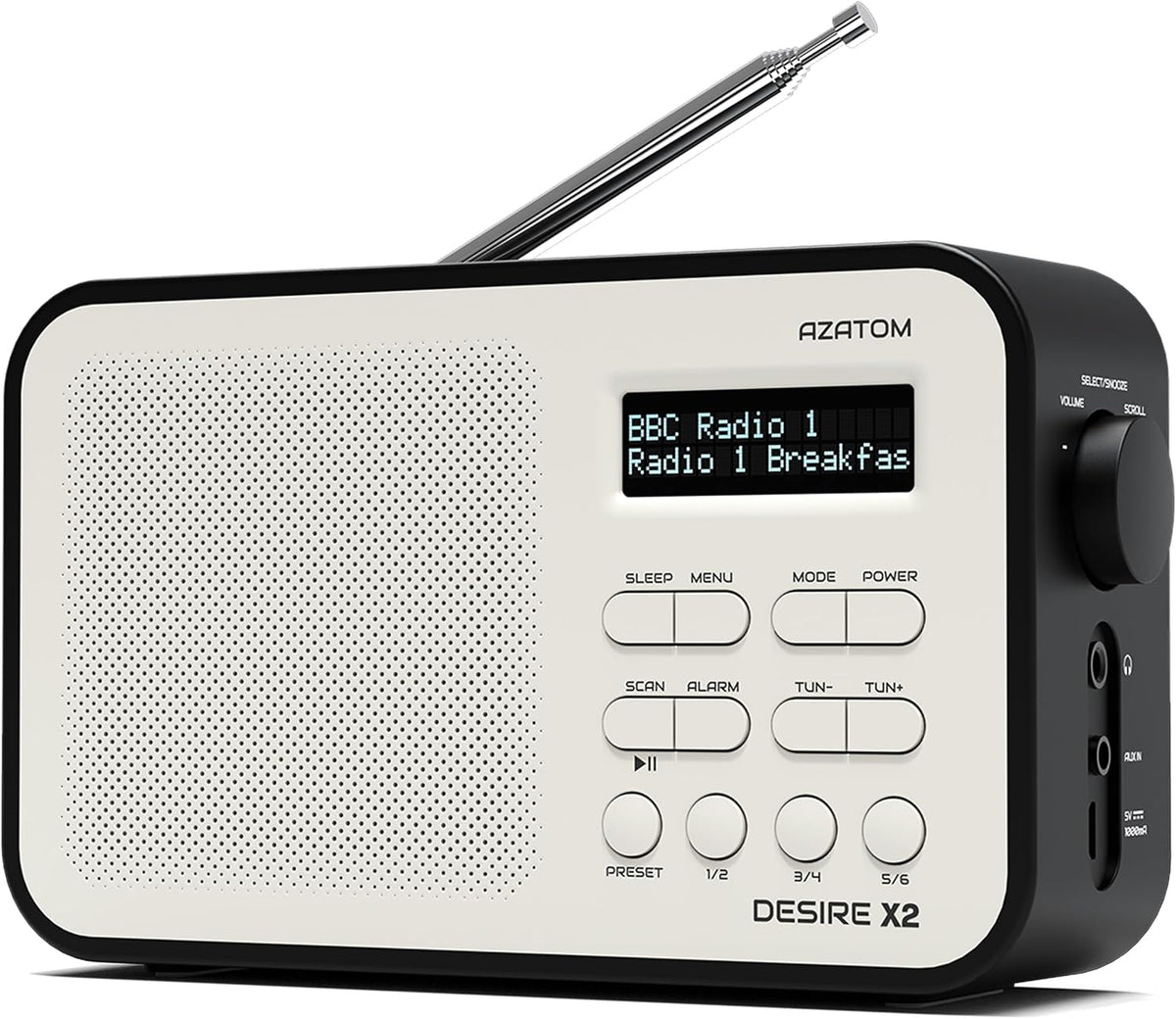 DAB/DAB+ & FM Portable Digital Radio | Simple Controls | Dual Alarms & Sleep Timer | Battery & Mains Powered (4x”AA”) | Bluetooth | Perfect for Home, Office or Outdoors | AZATOM Desire X2 (Black)