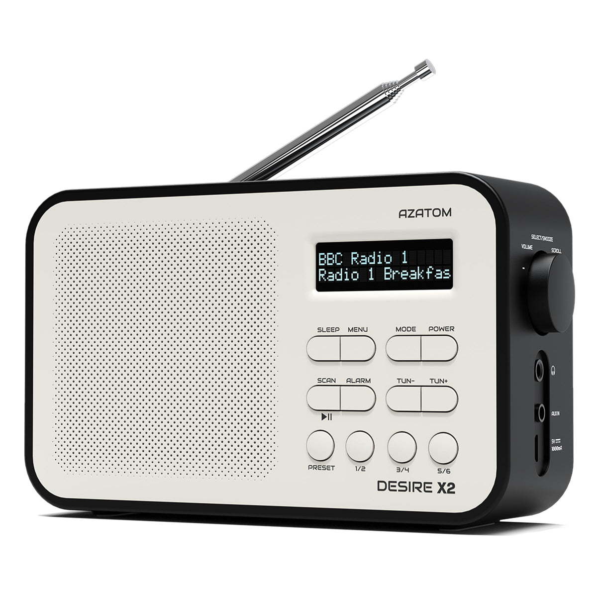 DAB/DAB+ & FM Portable Digital Radio | Simple Controls | Dual Alarms & Sleep Timer | Battery & Mains Powered (4x”AA”) | Bluetooth | Perfect for Home, Office or Outdoors | AZATOM Desire X2 (Black)