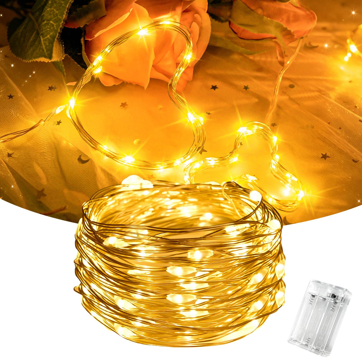 Dalugo Orange Fairy Lights, 3M/10ft Amber Fairy Lights, 30 LED Halloween Battery Lights for Autumn Halloween Christmas Decorations, Fireplace, Home Decor