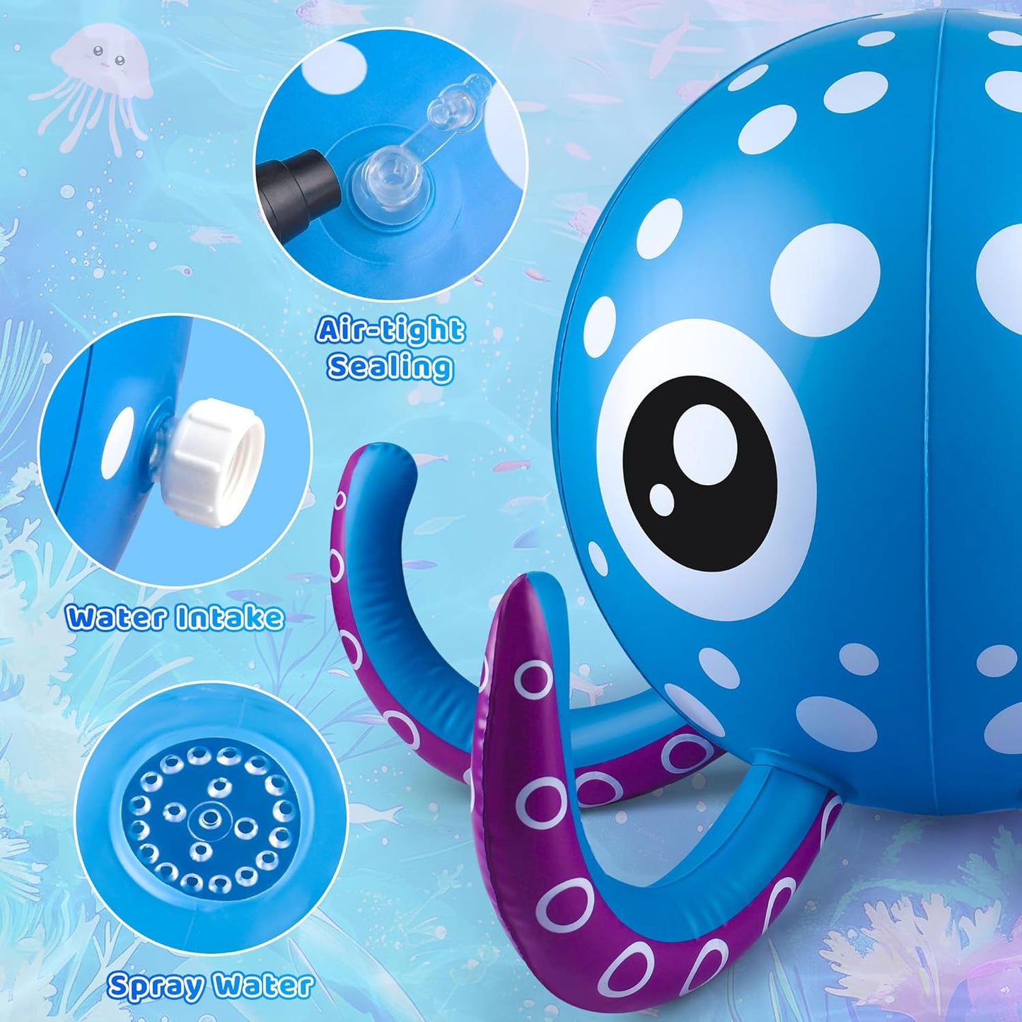 Outdoor Water Play Sprinklers Toys for Toddlers, Large Octopus Water Spray Sprinkler for Kids Boys Girls and Pets, Garden Sprinkler Toys, Summer Toys for 3 4 5 6 7+ Year Old
