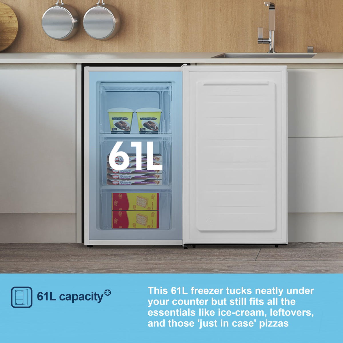 Fridgemaster 45L Table Top Mini Fridge MUR4545, 45cm Compact Refrigerator with Adjustable Thermostat, Reversible Door, 39dB Low Noise, White, Energy Class E