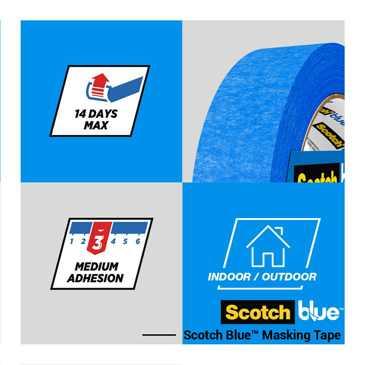 ScotchBlue Multi-Surface Premium Masking Tape, 24mm x 41m, 1 Roll/Pack - Scotch Adhesive Blue Painters Tape, For Painting and Decorating, Indoor & Outdoor, Sticks Well, 100% PEFC