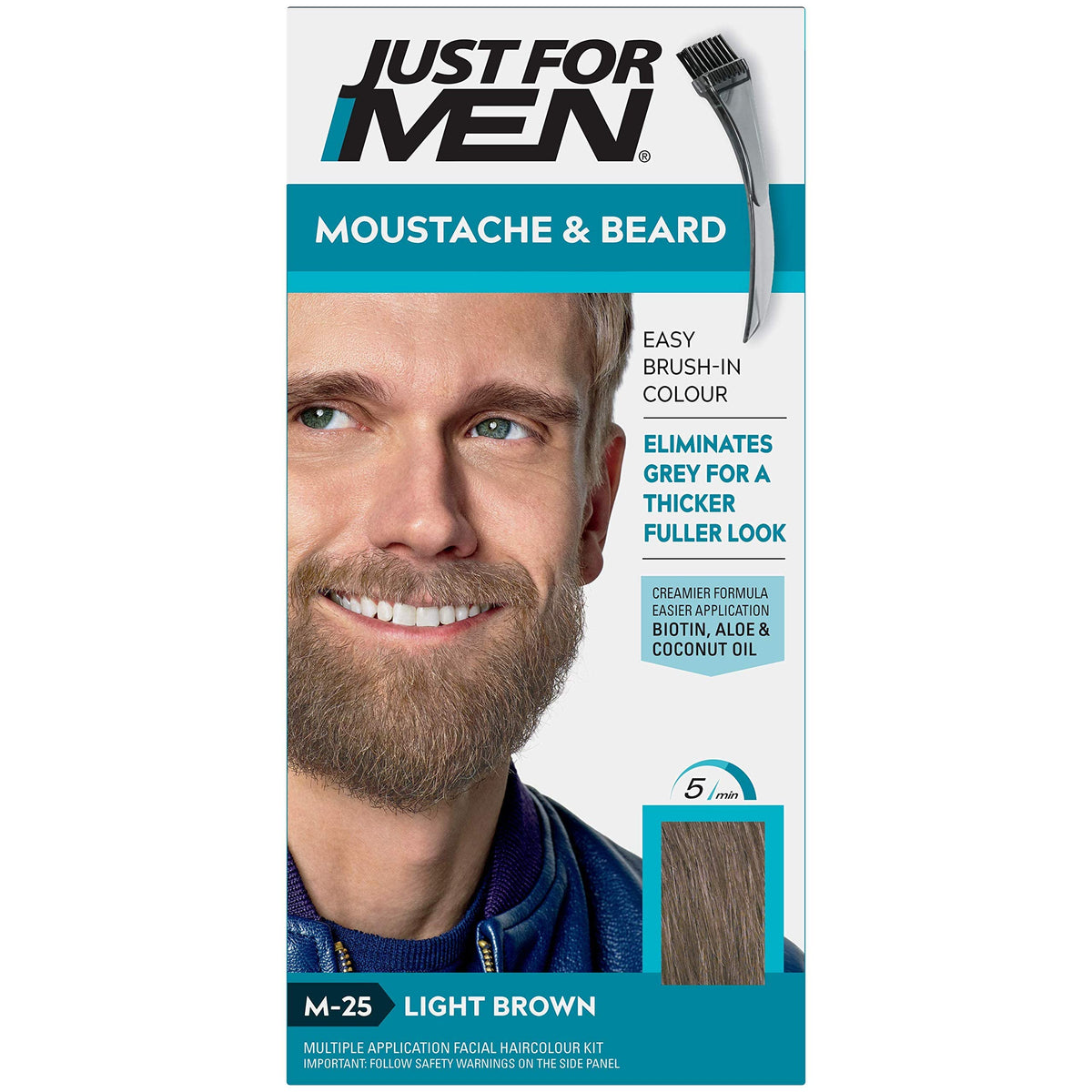 Just for men Moustache & Beard Dark Brown Dye, Eliminates Grey for a Thicker & Fuller Look M45