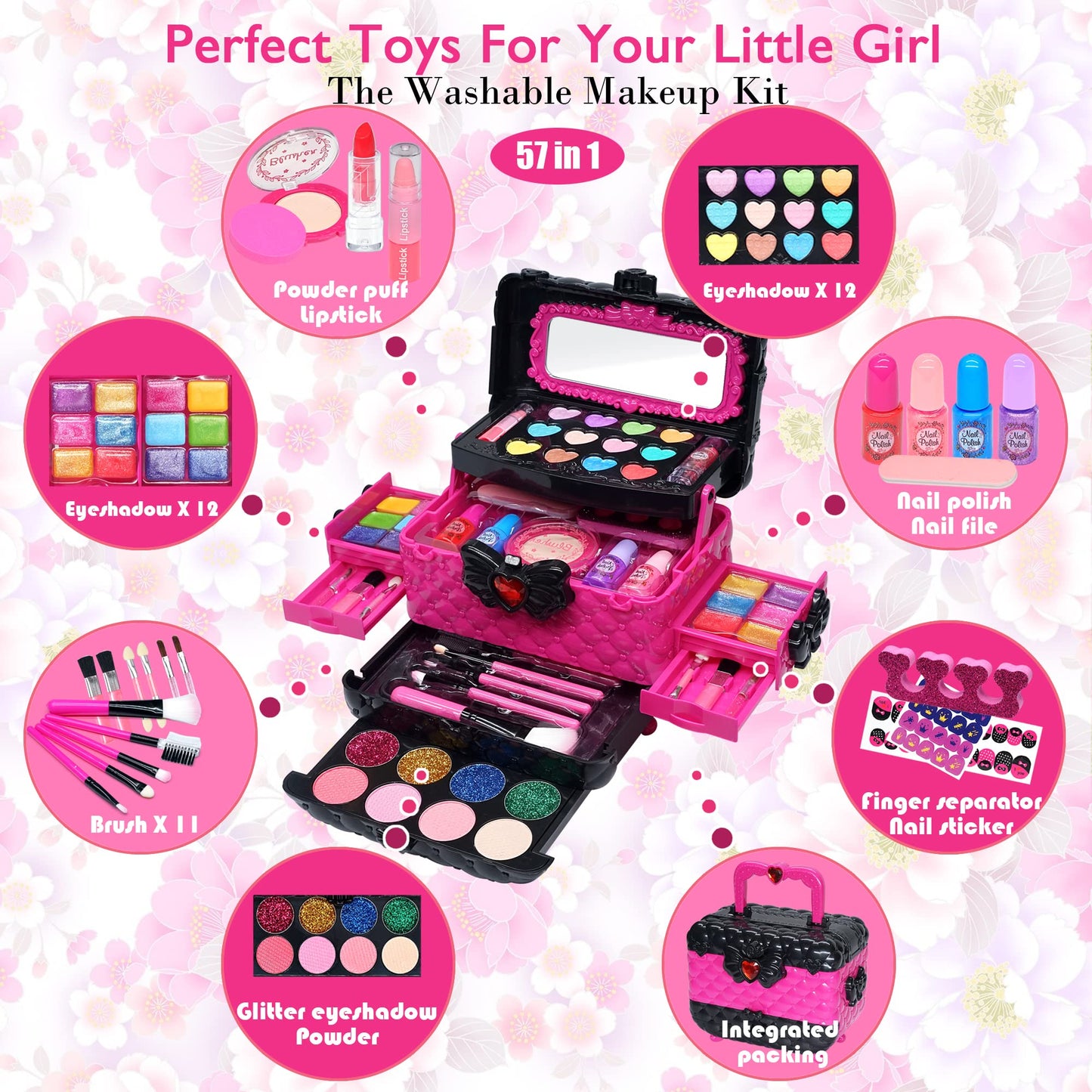 Kids Makeup Sets for Girls Toys - 74PCS Washable Makeup for Kids with Mirror, Real Dressing Table with Stand, Princess Play Makeup Kit Perfect for 3 4 5 6 7 8-12 Year Old Girls Birthday & Christmas