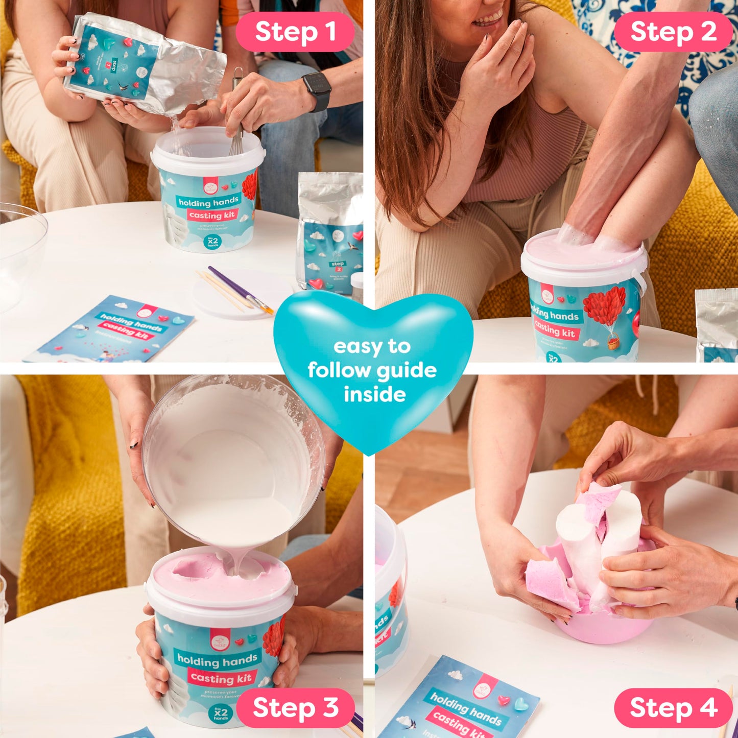 Chuckle Holding Hands Casting Kit with Display Base and Paints - DIY Sculpture 3D Plaster Hand Mould Statue Unique Keepsake Gift for Couples, Anniversaries, and Weddings