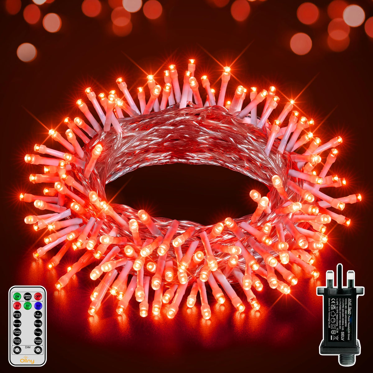 Ollny Fairy Lights Mains Powered 20m 200 LED Outdoor String Plug Remote