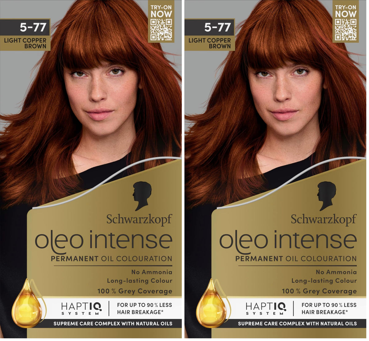 Schwarzkopf Oleo Intense Permanent Hair Colour 4-60 Gold Brown | Ammonia Free Oil Hair Dye | 100% Grey Coverage | Long-Lasting Rich Colour | With HaptIQ System & Caring Oil Mask (Pack of 2)