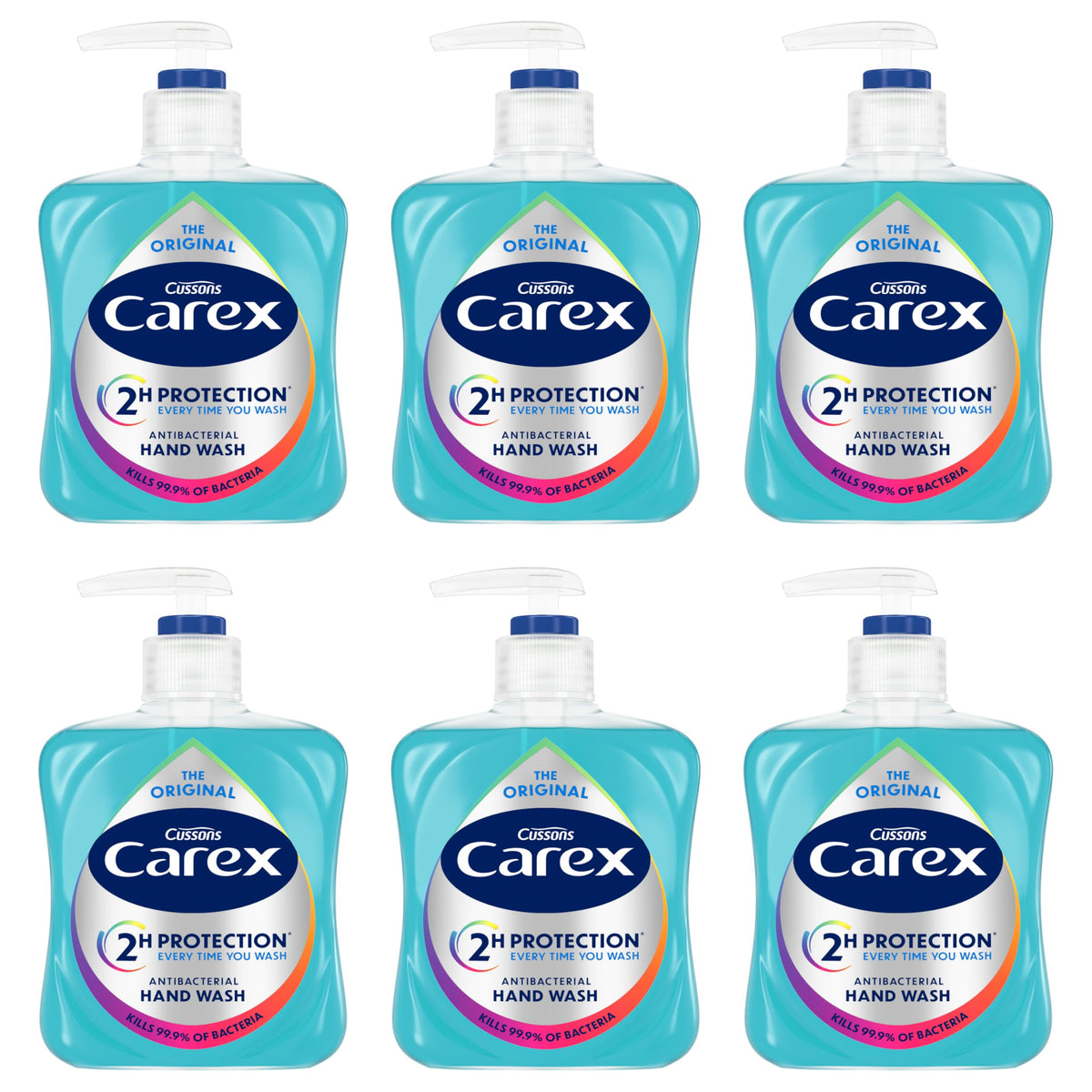 Carex 2 Hour Protection Antibacterial Peony and Blossom Hand Wash, Clean & Protect Hands, Bulk Buy, Pack of 6 x 250ml