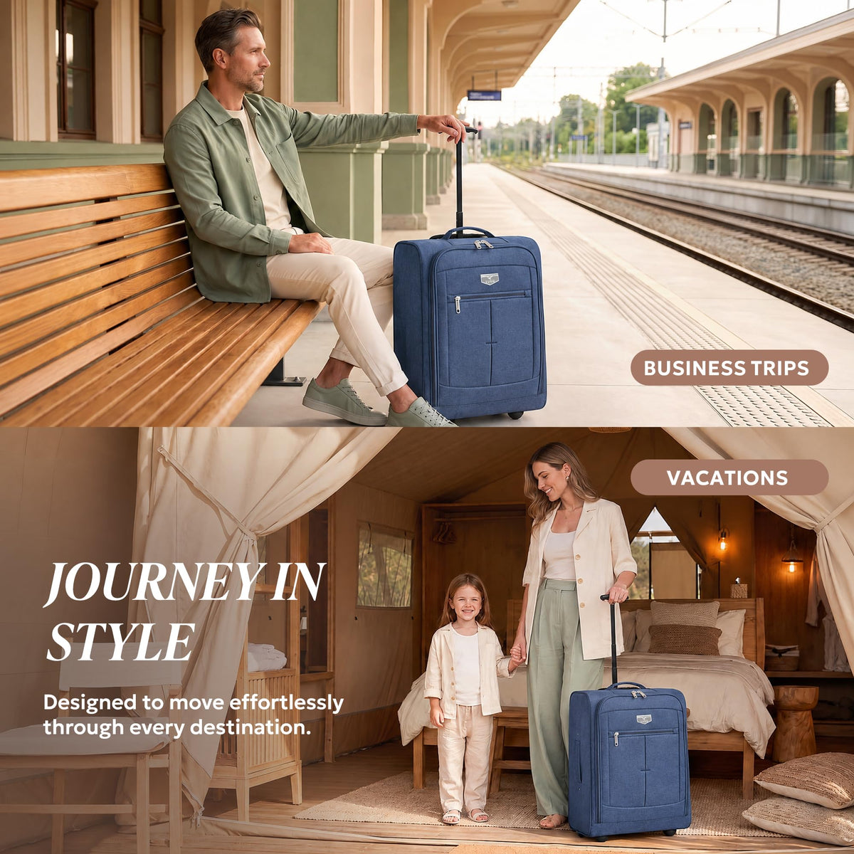 LUGG Lightweight Cabin Luggage, 600D Polyester, Solid Wheels, 45x36x20cm