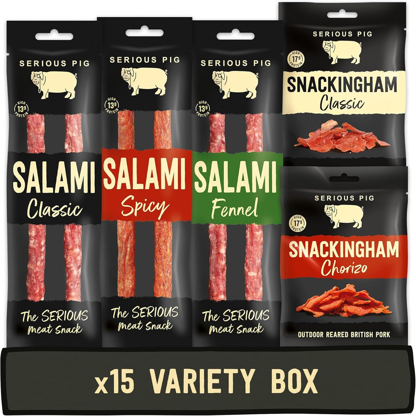 Serious Pig British Charcuterie Selection Box High - Protein Gluten Free Cured Meats (15 Packs)