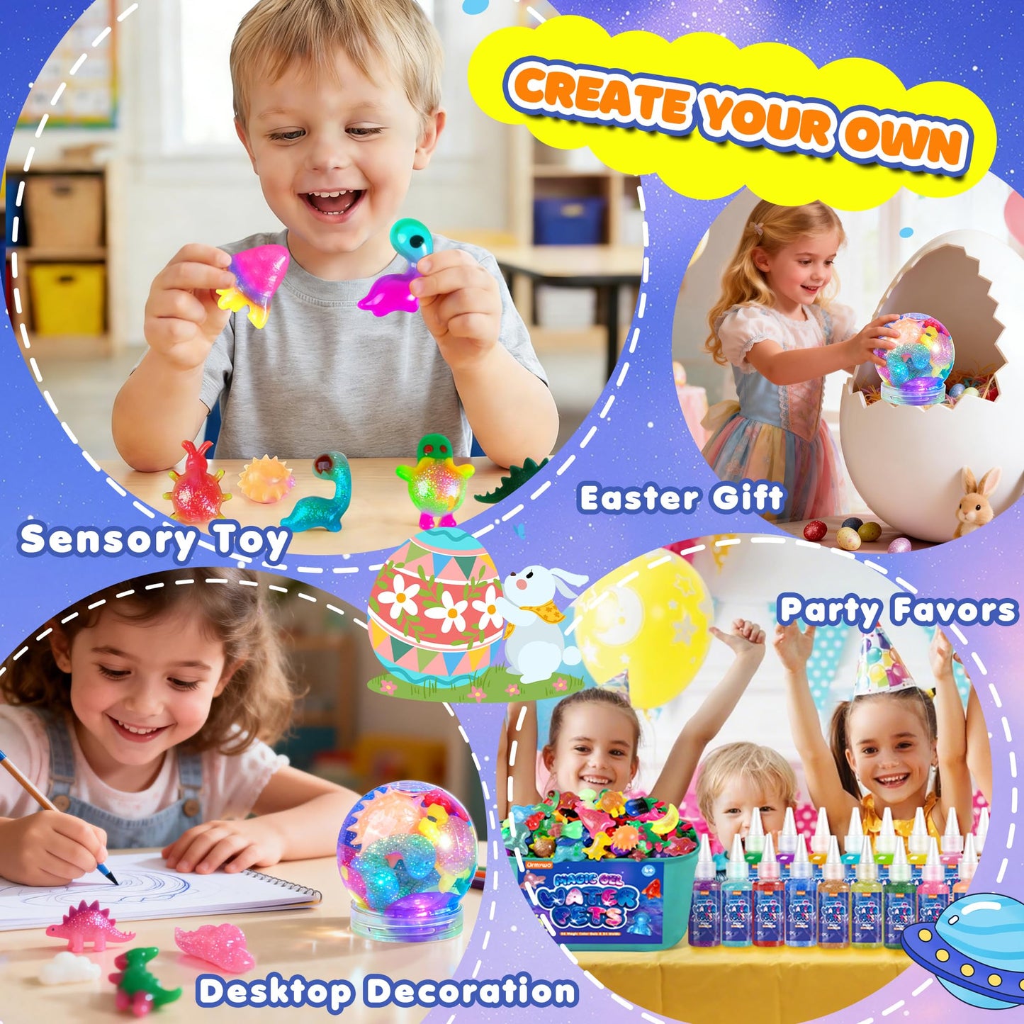 URMYWO Magic Water Elf Toy Kit, DIY 3D Magic Gel Pet Toy Set, 12 Gels & 10 Molds,Easter Gifts Craft & Art Kits for Kids 4 5 6 7 8 9 10 Years Old Mermaid Theme