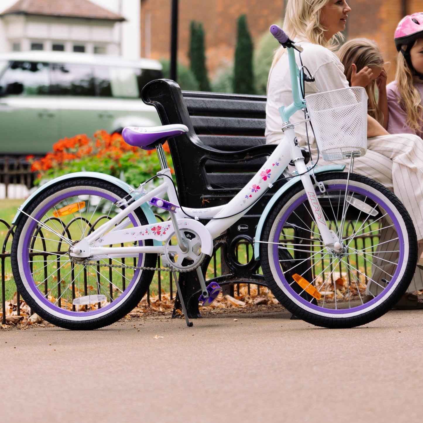 Huffy Girly Girl 20" Girls Cruiser Bike with Basket, Bell & Mudguards — White | Ages 5-9